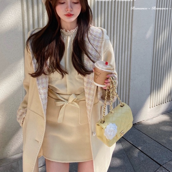 Pastel Yellow Cottagecore Ballet Winter Fur Cuffing Coat - Picture 3 of 10